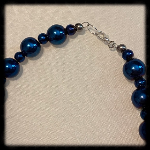 Hand Crafted Iris Blue Necklace Glass Bead Collar Statement - Picture 4 of 4
